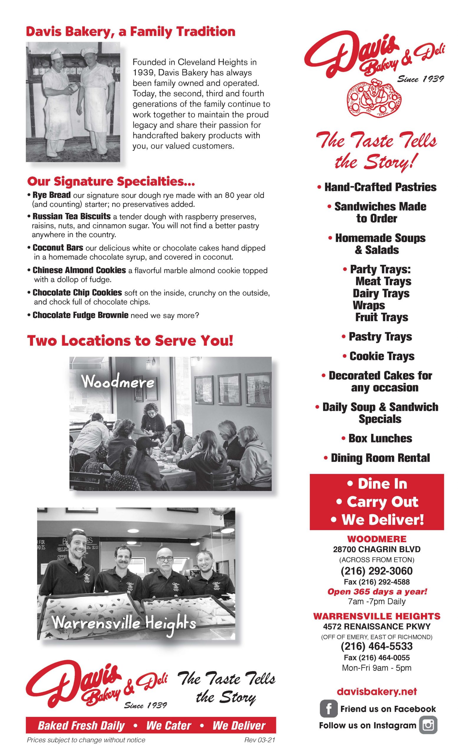 Menu Davis Bakery