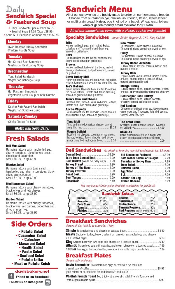 Menu Davis Bakery